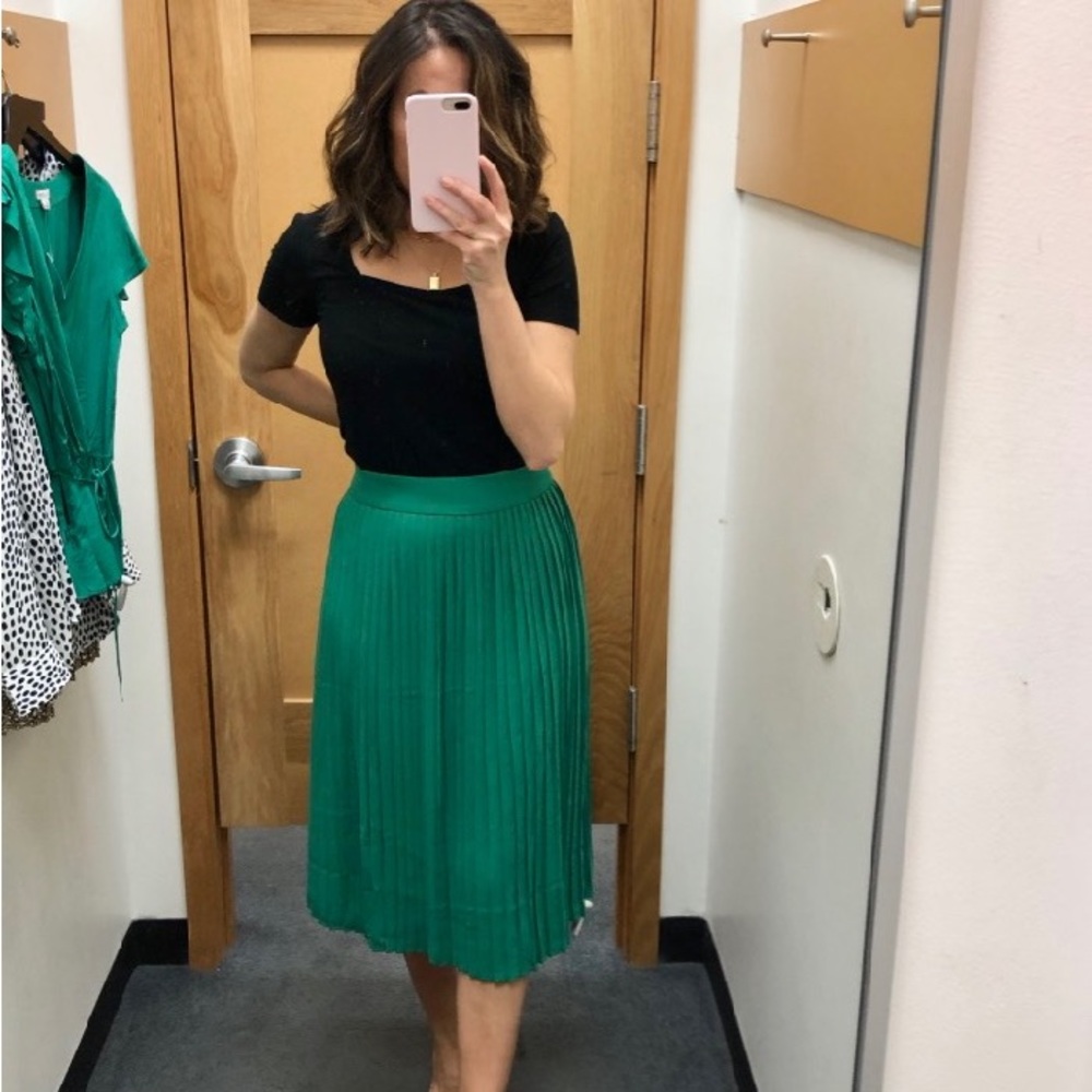JCrew Midi Green Pleated Skirt